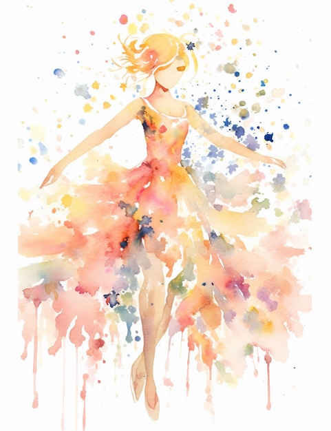 Картина женщины в платье с брызгами краски генеративный ай