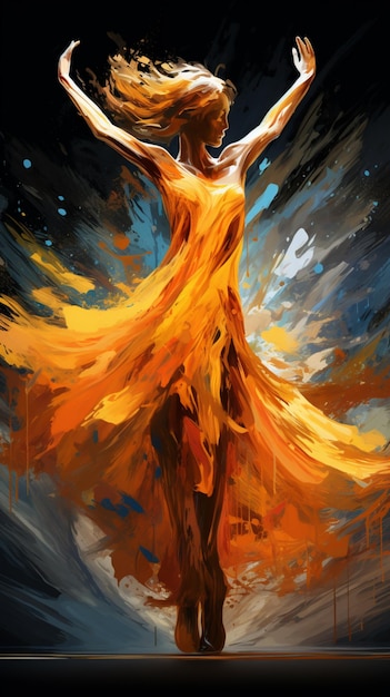 Painting of a woman in a flowing dress in a swirling space image Ai generated art