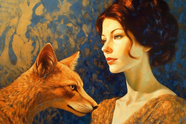 A painting of a woman and a fox.