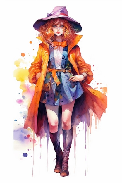 A painting of a woman in a hat and coat with a coat on generative ai