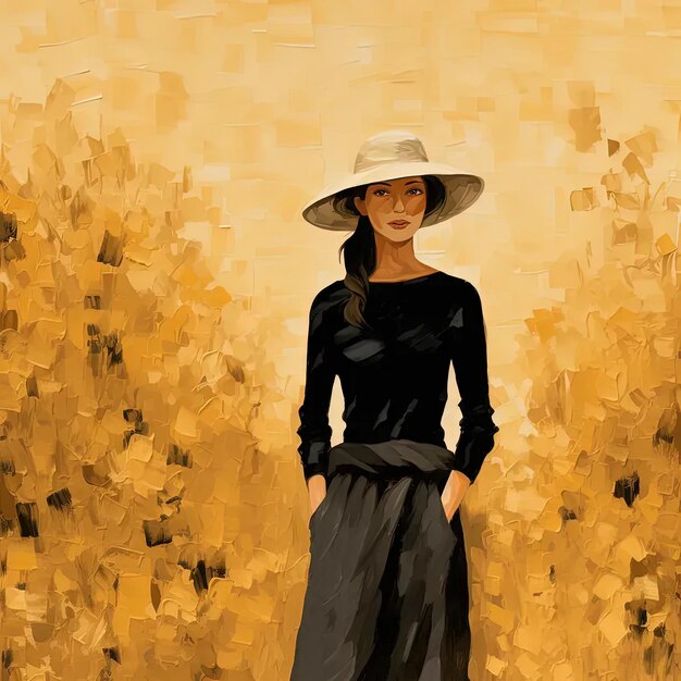 Photo a painting of a woman in a hat and dress