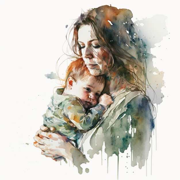 painting of a woman holding a baby in her arms generative ai