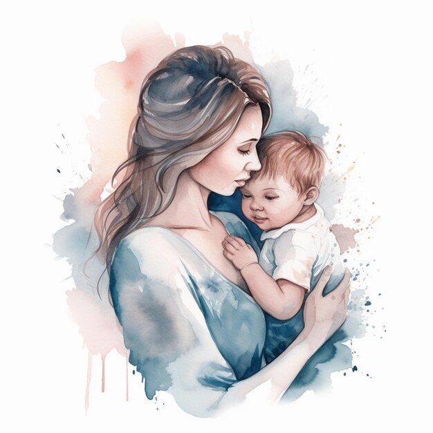 painting of a woman holding a baby in her arms generative ai