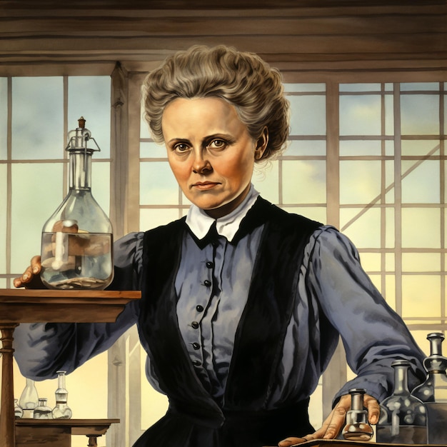 a painting of a woman holding a bottle of liquid