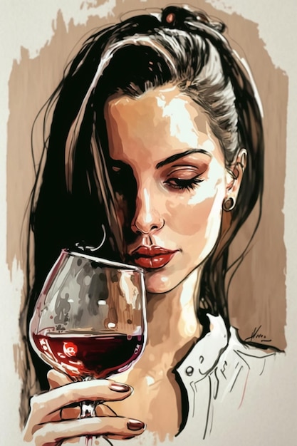 Painting of a woman holding a glass of wine in her hand generative ai