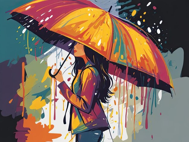 Photo a painting of a woman holding an umbrella with the word quot the word quot on it