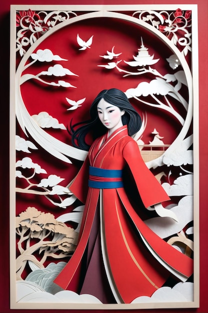 картина женщины в кимоно с красным кимоно на нем