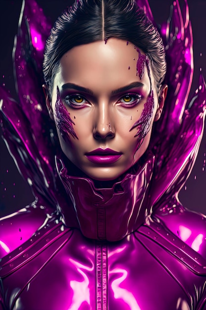 Painting of a woman in a magenta suit