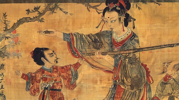 a painting of a woman and a man with a bow and the word  god  on it