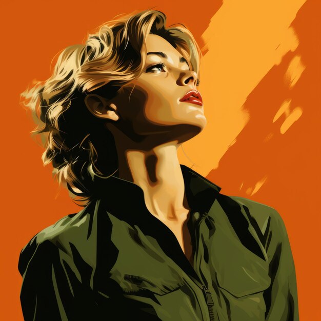 A painting of a woman in an olive green shirt