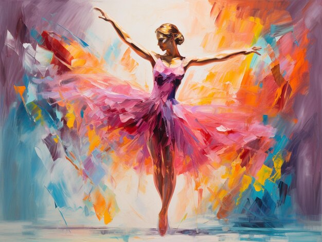 Картина женщины в розовом платье танцует генеративный ай