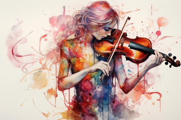 A Painting of a Woman Playing a Violin