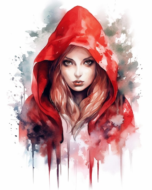 Painting of a woman in a red hoodie with blood splatters generative ai