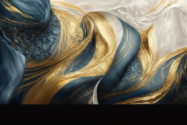 A painting of a woman's arms with gold and blue colors.