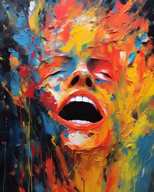 A painting of a woman's face with colorful paint