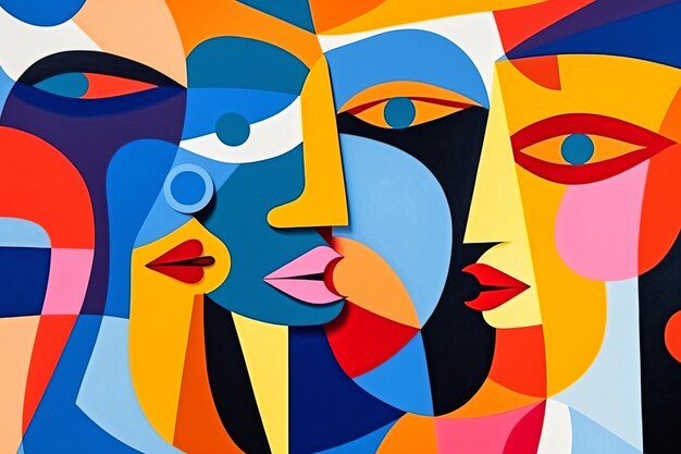 A painting of a woman's face with multiple faces