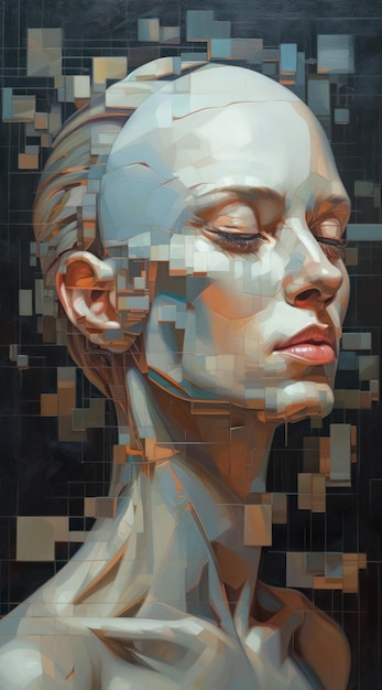 A painting of a woman's face with the word art on it