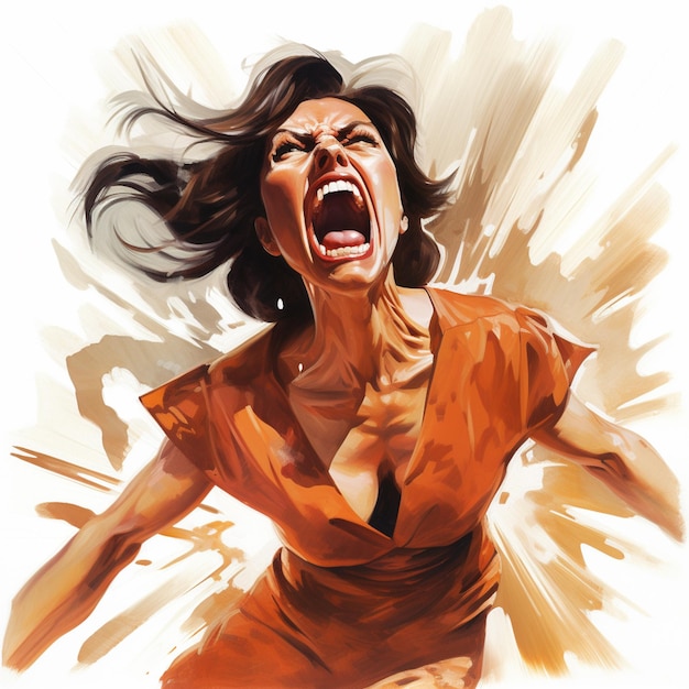 Foto dipinto di una donna che urla con la bocca aperta generativo ai