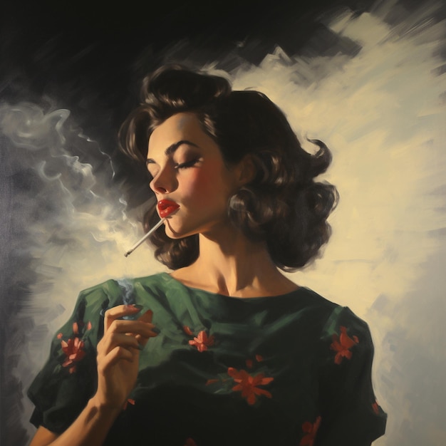 Photo painting of a woman smoking a cigarette