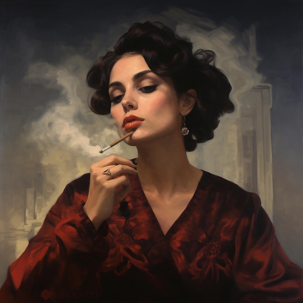 Photo painting of a woman smoking a cigarette