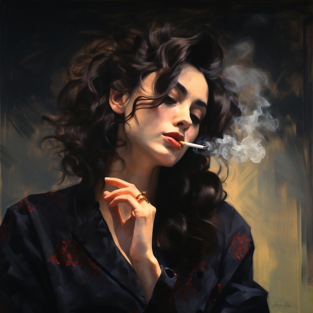 Photo painting of a woman smoking a cigarette