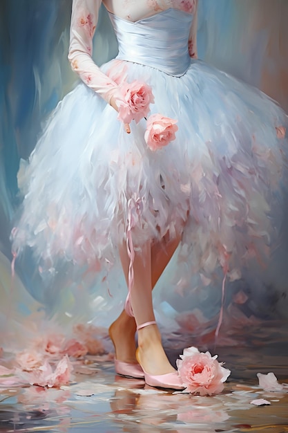 a painting of a woman in a tutu and a flower