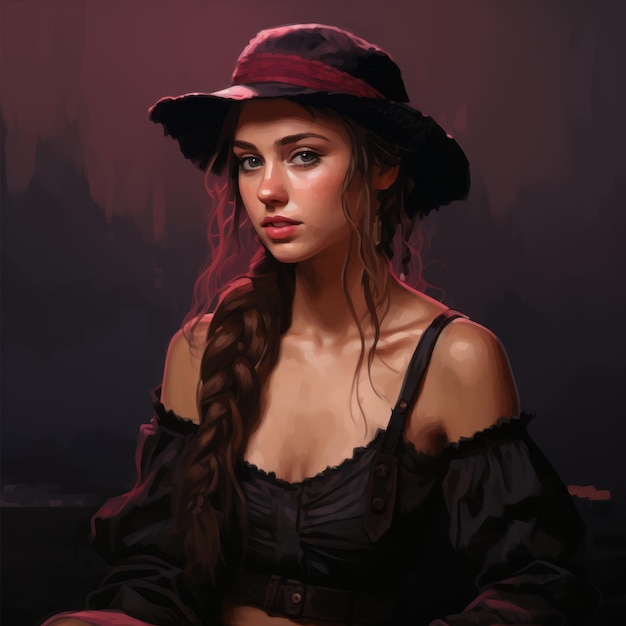 a painting of a woman wearing a hat