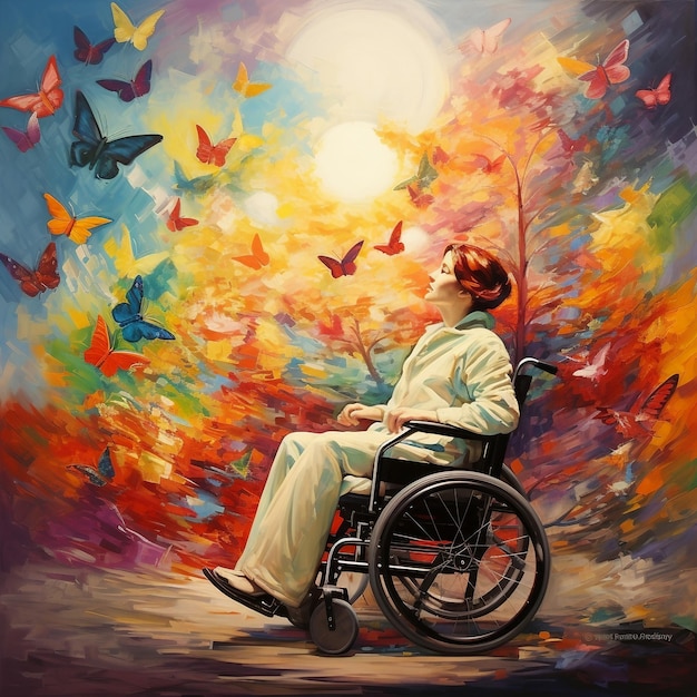 A painting of a woman in a wheelchair