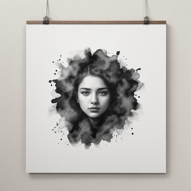 Foto un dipinto di una donna con un'immagine in bianco e nero di una donna