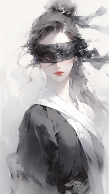 Premium AI Image  Anime girl with black hair and a blindfold