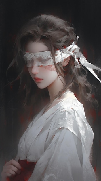 painting of a woman with a blindfold and a red rose generative ai