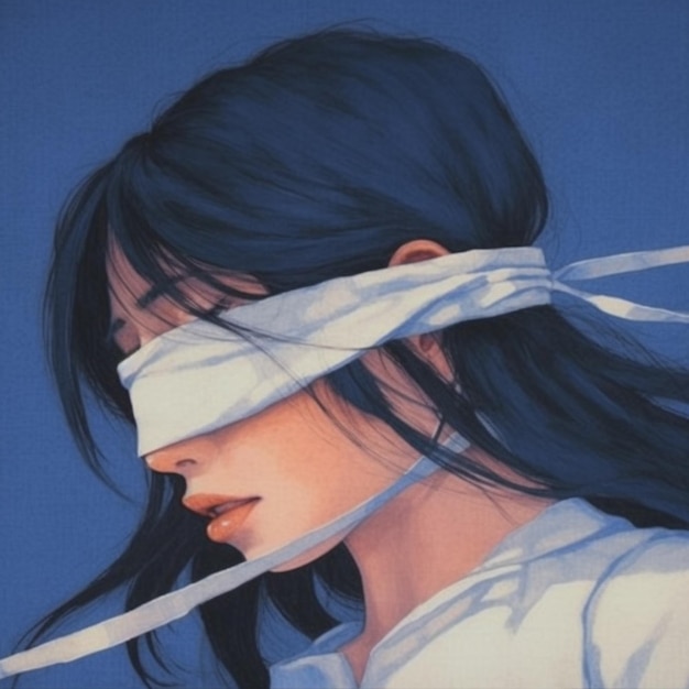 Premium AI Image  Anime girl with black hair and a blindfold