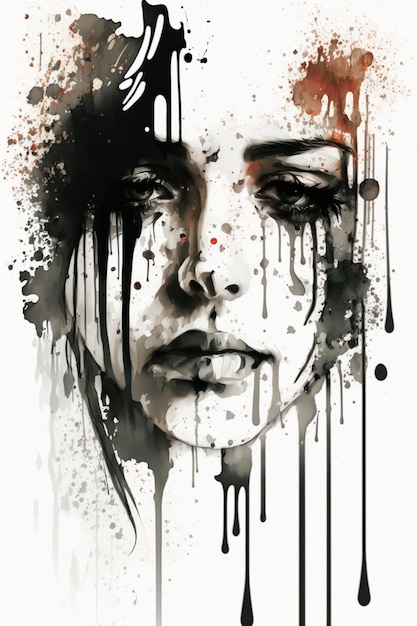 Painting of a woman with blood dripping down her face generative ai