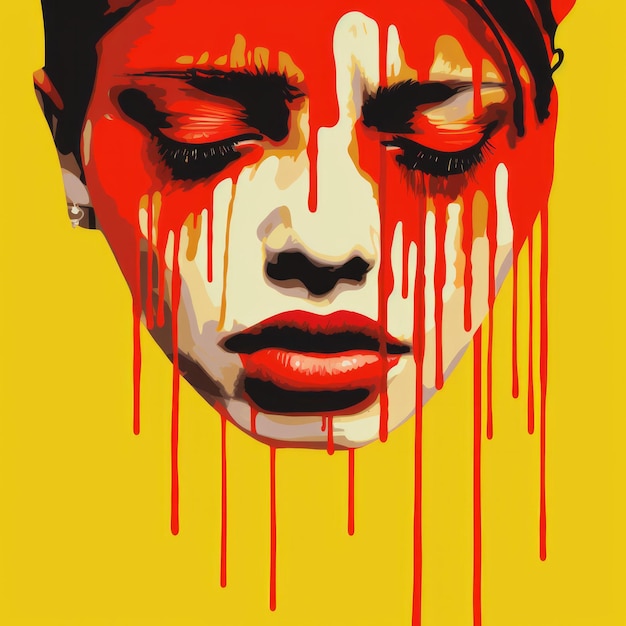 A painting of a woman with blood dripping down her face