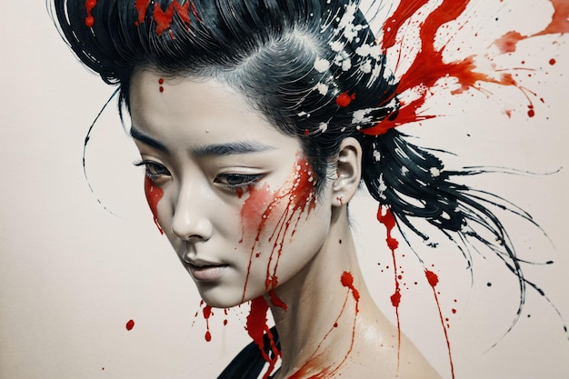 painting of a woman with blood on her face