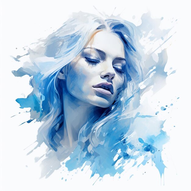 Foto dipinto di una donna con i capelli blu e gli occhi chiusi generativo ai