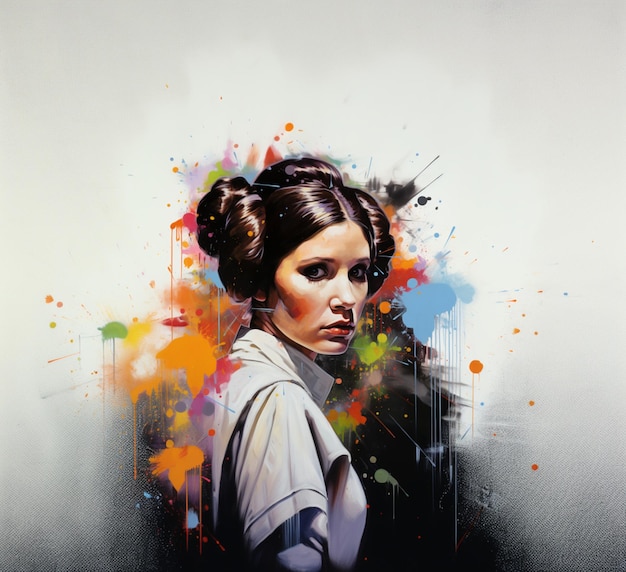 Painting of a woman with a bunt and a star wars painting generative ai
