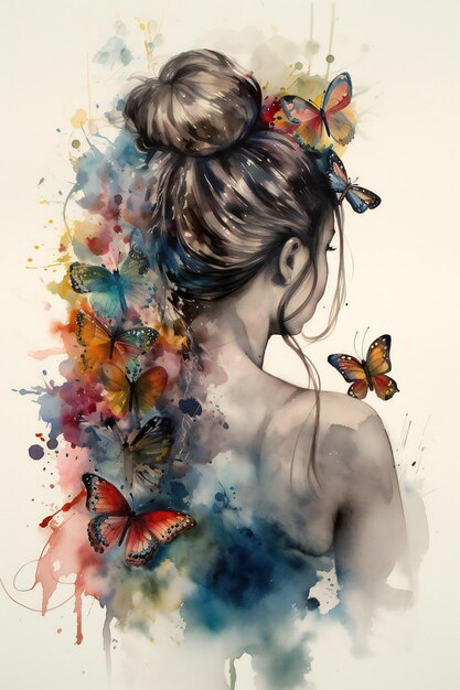 Premium AI Image | A painting of a woman with butterflies on her back
