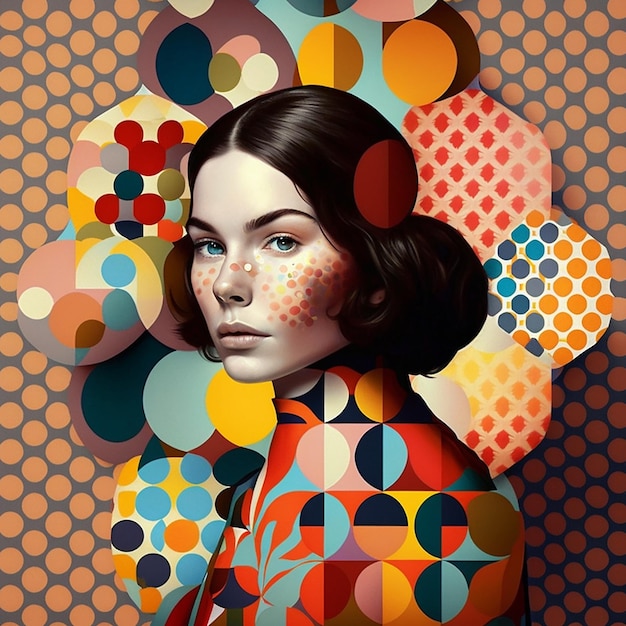 A painting of a woman with circles on her face