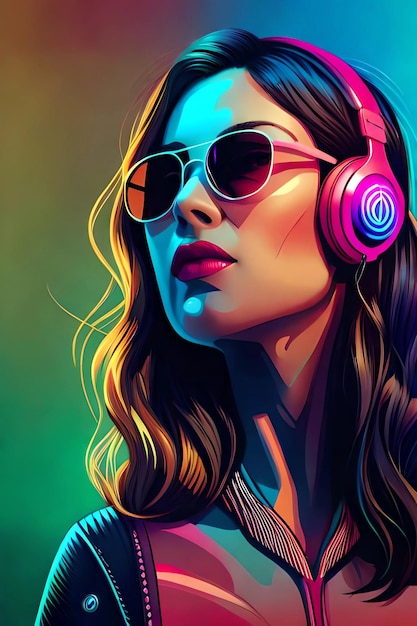 A painting of a woman with cyberpunk sunglasses