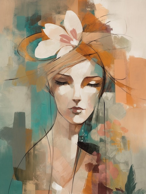 A painting of a woman with a flower in her hair.