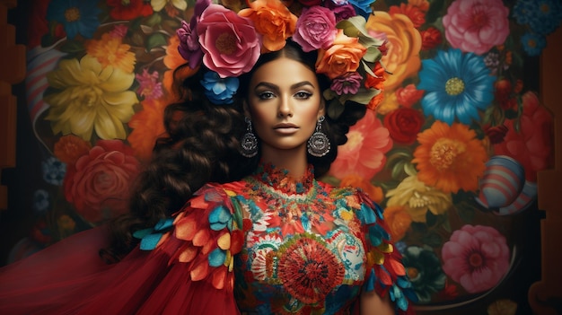 Painting of woman with flowers in hair hispanic heritage month