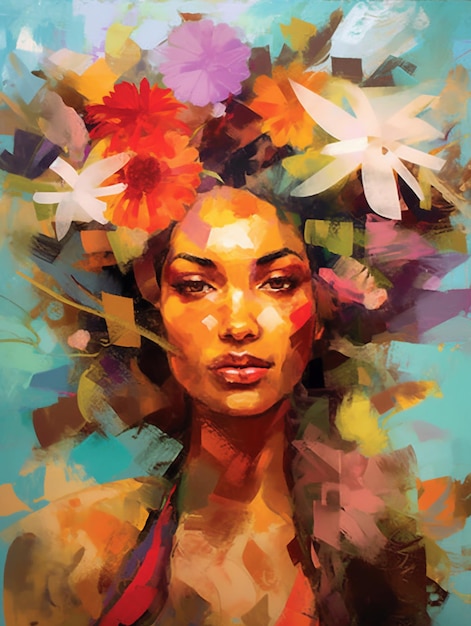 painting of a woman with flowers in her hair generative ai