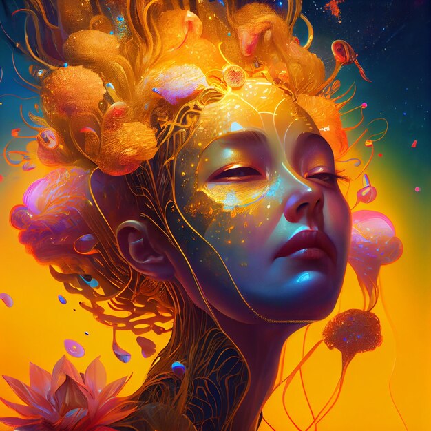 Premium Photo Painting of a woman with flowers in her hair generative ai
