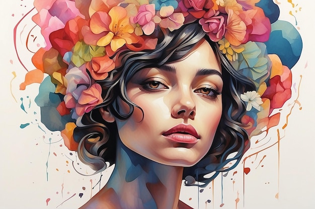 Photo painting of a woman with flowers in her hair