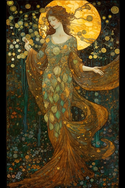 a painting of a woman with a golden halo of gold on her head.