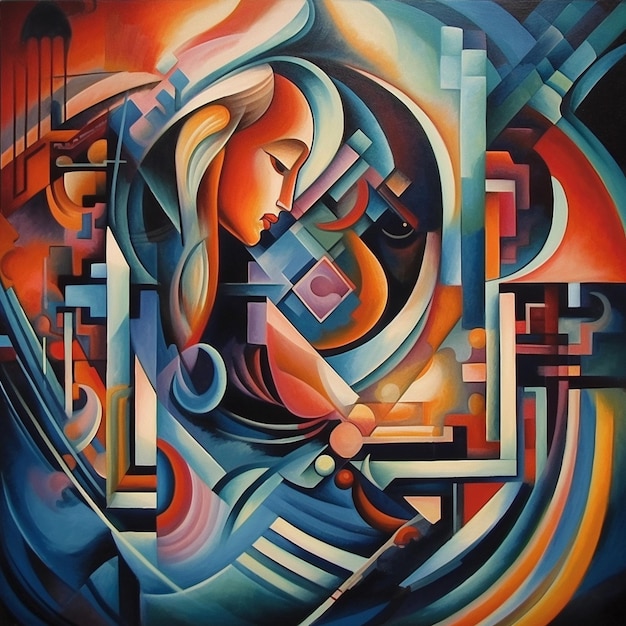 Painting of a woman with a guitar in a colorful abstract style generative ai