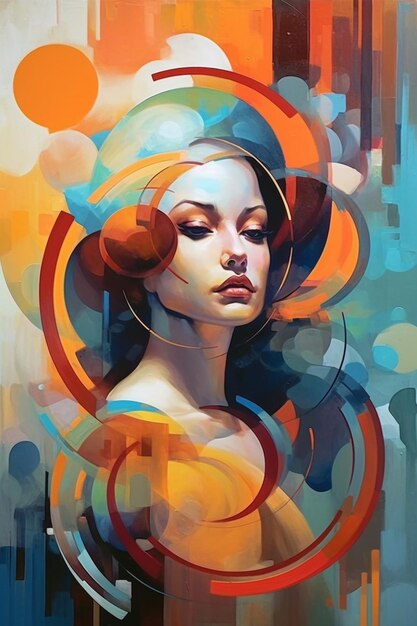 Painting of a woman with a hat and a colorful background generative ai