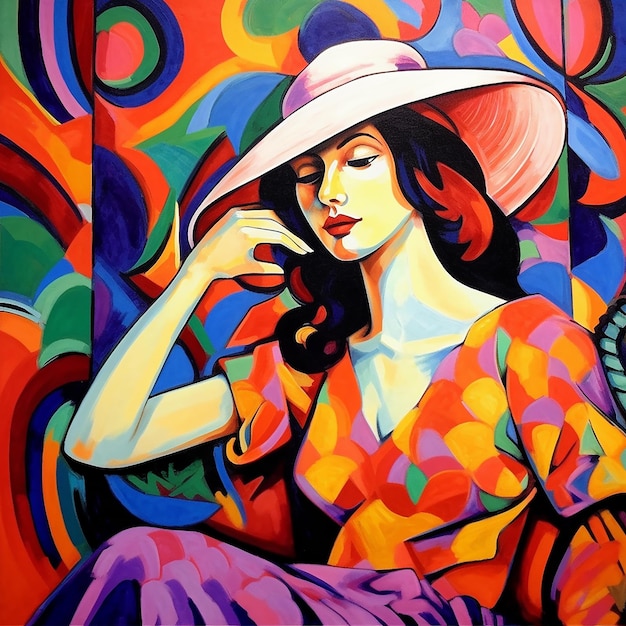 A painting of a woman with a hat and a hat.