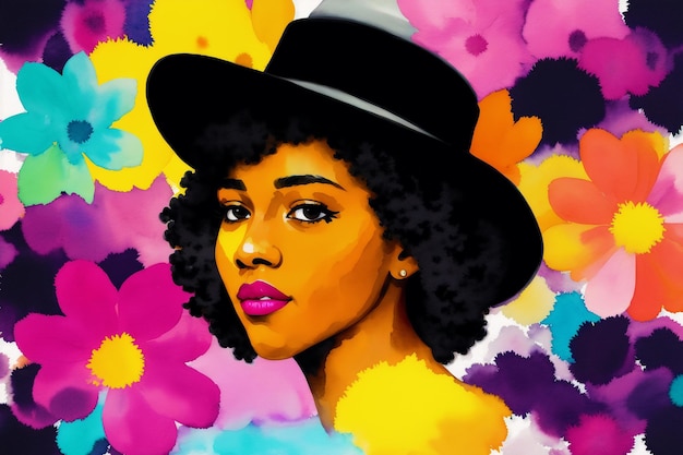 A painting of a woman with a hat that says'black woman '